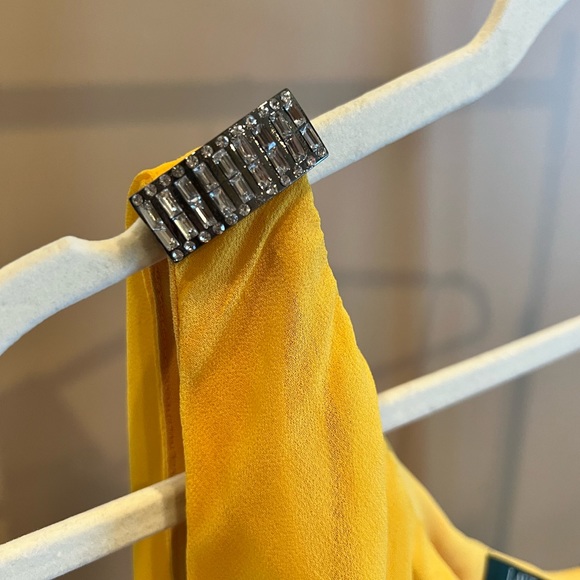 LAUREN RALPH LAUREN One Shoulder Embellished Chiffon Dress in Marigold, NWT Sz 4 - Picture 4 of 9